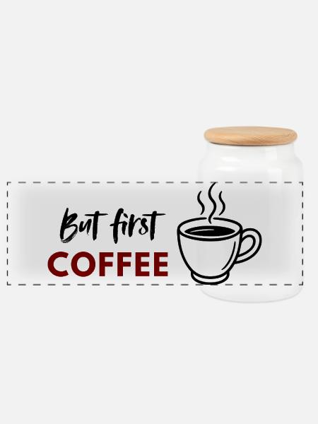 Aber First Coffee Druck - Panorama Keksdose mit Holzdeckel - Weiß