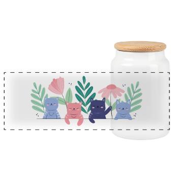 Illustration de jardin de chat fantaisiste - Boîte à biscuits avec couvercle en bois - blanc - Devant