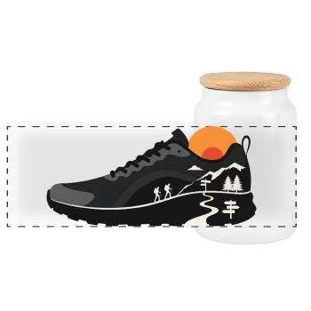 Conception de chaussures de randonnée pour sentiers de montagne - Boîte à biscuits avec couvercle en bois - blanc - Devant