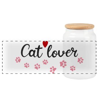Heart and Paws Cat Lovers - Panoramic Cookie Jar with Wooden Lid - white - Front