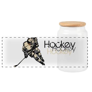 Eishockey Action Illustration - Panoramic Cookie Jar with Wooden Lid - white - Front