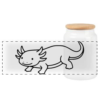 Axolotl Line Drawing | Minimalist amphibian - Panoramic Cookie Jar with Wooden Lid - white - Front