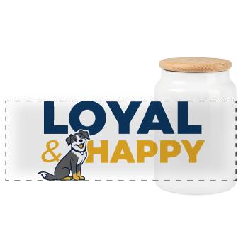 Chien fidèle et heureux logo cartoon - Boîte à biscuits avec couvercle en bois - blanc - Devant