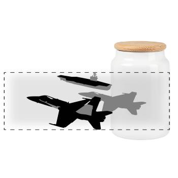 Silhouetten Jets - Panorama Keksdose mit Holzdeckel - Weiß - Vorne