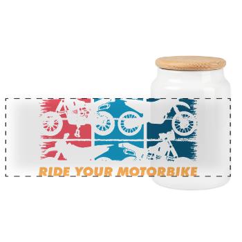 Conduisez votre moto – Design rétro classique - Boîte à biscuits avec couvercle en bois - blanc - Devant