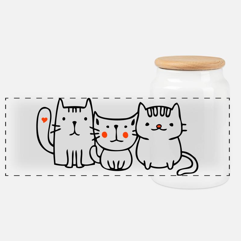 drei kleine Katzen - Panorama Keksdose mit Holzdeckel - Weiß