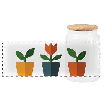 A tulip and other plants in a flower pot - Panoramic Cookie Jar with Wooden Lid - white - Front