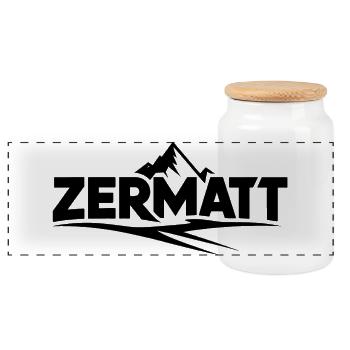 Zermatt - Souvenir Design - Panorama Keksdose mit Holzdeckel - Weiß - Vorne