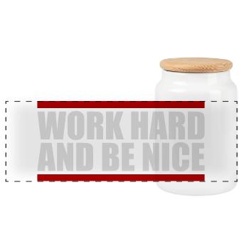 Work Hard Be Nice Motivation Positive Spirit Quote - Panoramic Cookie Jar with Wooden Lid - white - Front