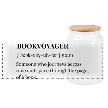 Book Voyager: Journey Through Pages - Panoramic Cookie Jar with Wooden Lid - white - Front