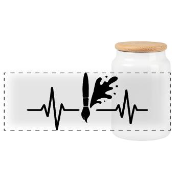 Paint Roller Heartbeat Line DIY Painter Design - Panoramic Cookie Jar with Wooden Lid - white - Front