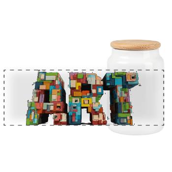 Motif Pixel ART coloré au look rétro - Boîte à biscuits avec couvercle en bois - blanc - Devant