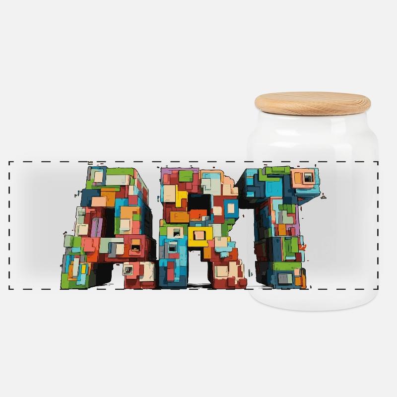Buntes Pixel ART Motiv im Retro Look - Panorama Keksdose mit Holzdeckel - Weiß