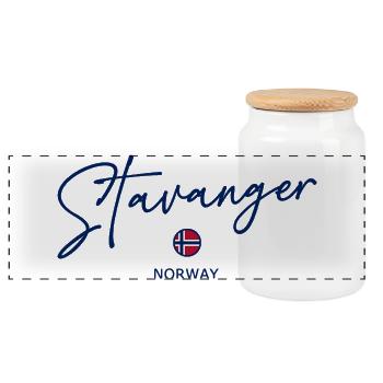 Stavanger - Norway Flag - Norge - Norwegen - Panoramic Cookie Jar with Wooden Lid - white - Front