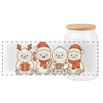 Yetis Kids Boys Girls Christmas Yetis - Panoramic Cookie Jar with Wooden Lid - white - Front