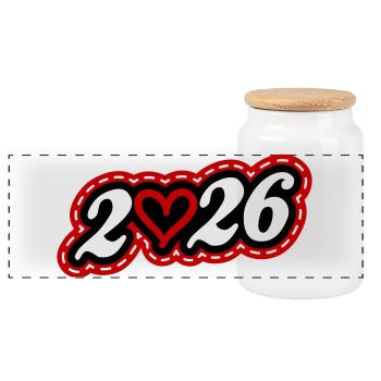Cœur 2026 - Boîte à biscuits avec couvercle en bois - blanc - Devant