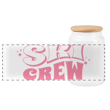 Filles de l’équipe de ski rose – Conception de ski féminine - Boîte à biscuits avec couvercle en bois - blanc - Devant