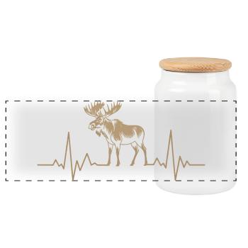 Moose Herzschlag Silhouette - Panorama Keksdose mit Holzdeckel - Weiß - Vorne