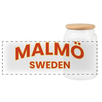 Malmö Schweden Fettdruck-Logo - Panorama Keksdose mit Holzdeckel - Weiß - Vorne