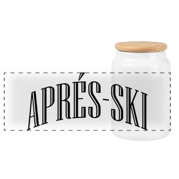 Apres Ski Schriftzug - Panorama Keksdose mit Holzdeckel - Weiß - Vorne