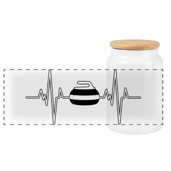 Sport Heartbeat Curling - Panorama Keksdose mit Holzdeckel - Weiß - Vorne