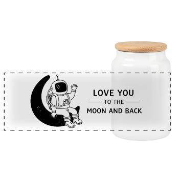 Love You To The Moon And Back Doodle - Panorama Keksdose mit Holzdeckel - Weiß - Vorne