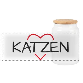 Katzen Herz I Ich liebe Katzen - Panorama Keksdose mit Holzdeckel - Weiß - Vorne