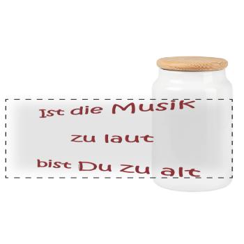 Musik zu laut: Bist du zu alt - Panorama Keksdose mit Holzdeckel - Weiß - Vorne