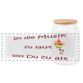 Musik zu laut bist Du zu alt - Panorama Keksdose mit Holzdeckel - Weiß - Vorne