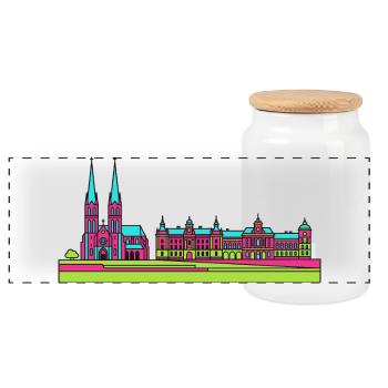 Szczecin City Skyline Wały Chrobrego Art - Panoramic Cookie Jar with Wooden Lid - white - Front
