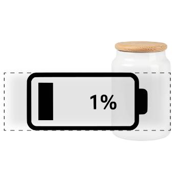 Empty battery battery 1% - Panoramic Cookie Jar with Wooden Lid - white - Front