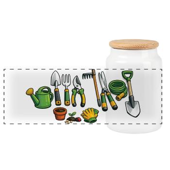 Outils de jardin de dessins animés – Conception de jardin drôle - Boîte à biscuits avec couvercle en bois - blanc - Devant