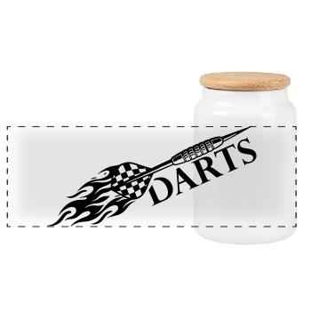 Dartpfeil Darts Flamme - Panorama Keksdose mit Holzdeckel - Weiß - Vorne