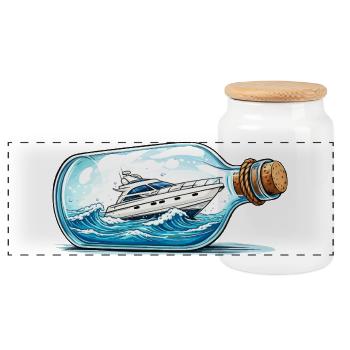 Bottle boat on the high seas - Panoramic Cookie Jar with Wooden Lid - white - Front