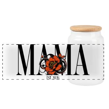 Mama – Vintage Blumen Design Geschenkidee - Panorama Keksdose mit Holzdeckel - Weiß - Vorne