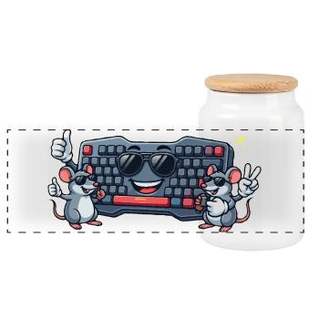Keyboard Mice Duo - Panoramic Cookie Jar with Wooden Lid - white - Front