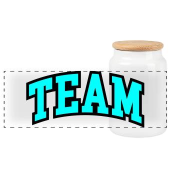 Team lettering - Panoramic Cookie Jar with Wooden Lid - white - Front