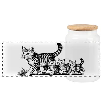 Mère chatte avec 3 chatons, noir et blanc - Boîte à biscuits avec couvercle en bois - blanc - Devant