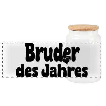 Bruder des Jahres – Herz - Panorama Keksdose mit Holzdeckel - Weiß - Vorne
