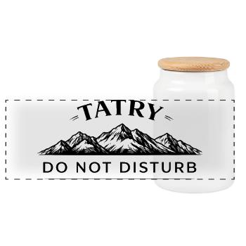 Tatry Do Not Disturb Mountain Design - Panoramic Cookie Jar with Wooden Lid - white - Front