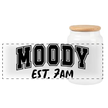 Moody Est. 7AM Launisch - Panorama Keksdose mit Holzdeckel - Weiß - Vorne
