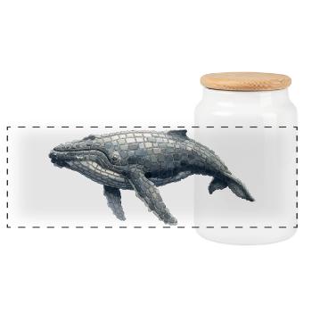 Humpback Whale Mosaic - Art for Whale Fans - Panoramic Cookie Jar with Wooden Lid - white - Front