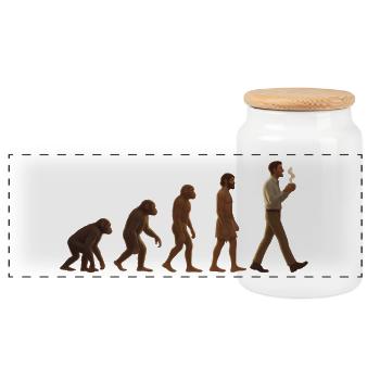 Evolutionary journey: From ape to coffee-drinking man - Panoramic Cookie Jar with Wooden Lid - white - Front