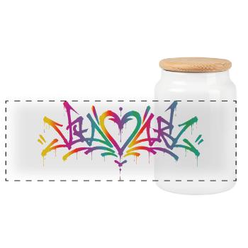 Colorful Love Graffiti Street Art Heart - Panoramic Cookie Jar with Wooden Lid - white - Front