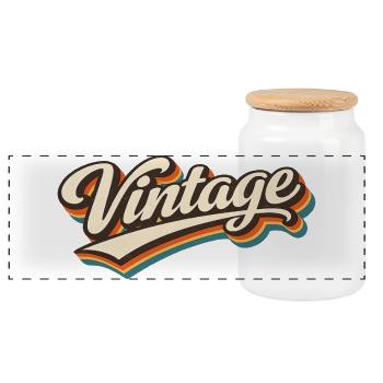 Vintage Schriftzug Retro Flair - Panorama Keksdose mit Holzdeckel - Weiß - Vorne