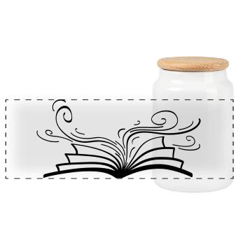 Un livre ouvert d’où émergent des lignes gracieuses et fluides - Boîte à biscuits avec couvercle en bois - blanc - Devant