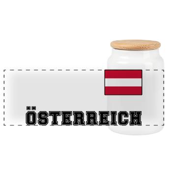 ÖSTERREICH Trikot Look - Flagge Fahne auf Brust - Panorama Keksdose mit Holzdeckel - Weiß - Vorne