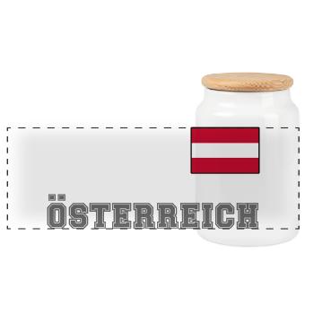 ÖSTERREICH Trikot Look - Flagge Fahne auf Brust - Panorama Keksdose mit Holzdeckel - Weiß - Vorne