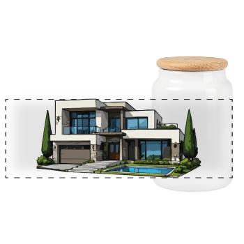 Moderne Villa mit Pool - Panorama Keksdose mit Holzdeckel - Weiß - Vorne