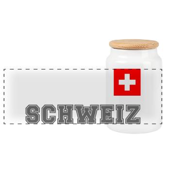 SCHWEIZ Trikot Look - mit Fahne Flagge auf Brust - Panorama Keksdose mit Holzdeckel - Weiß - Vorne